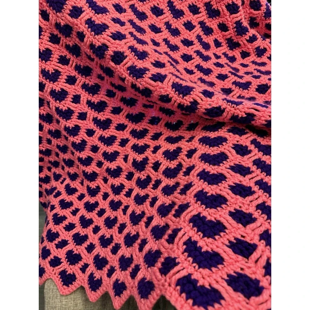 Pink &‎ Purple Handmade Crochet Blanket size 44